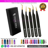 5pcs Best Black Gold Tweezers Lash Extensions Set - TWEEZER WORLD